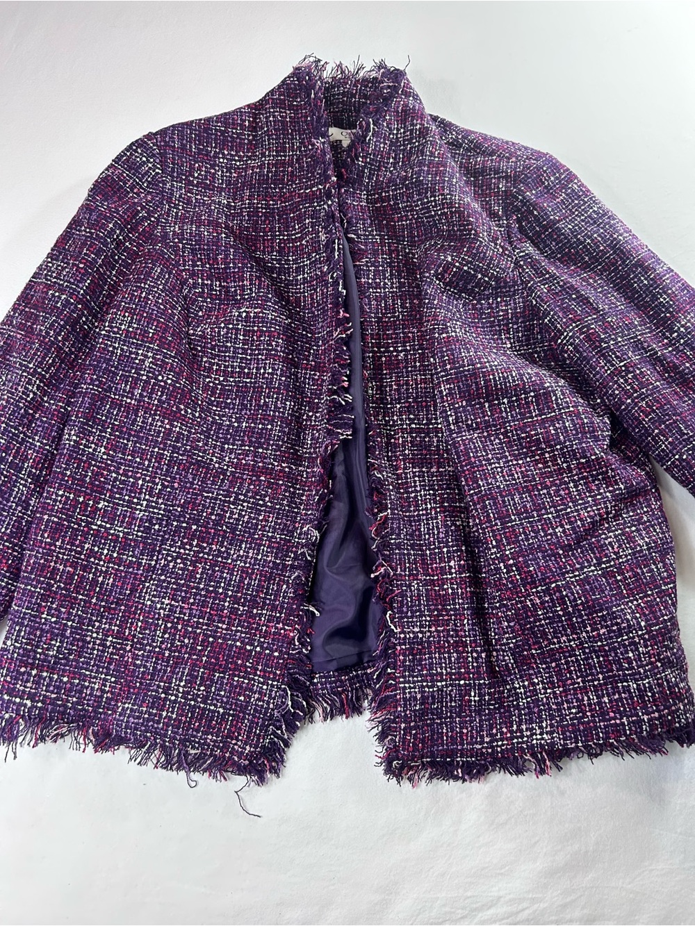 Cato Purple Tweed Fringe Open-Front Women's Jacket